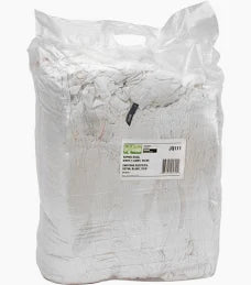 Recycled Material Wiping Rags, Cotton, White, 25 lbs