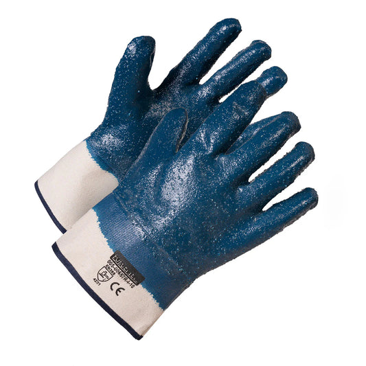 Blue Nitrile Fully Coated Work Gloves, Cotton Supported