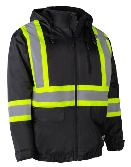 Black Hi Vis Interceptor Aviator Lined Bomber Jacket