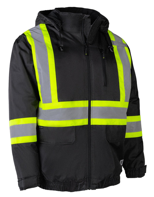 Black Hi Vis Interceptor Aviator Lined Bomber Jacket