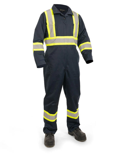 Hi Vis Navy Blue Poly/ Cotton Traffic Safety Coverall