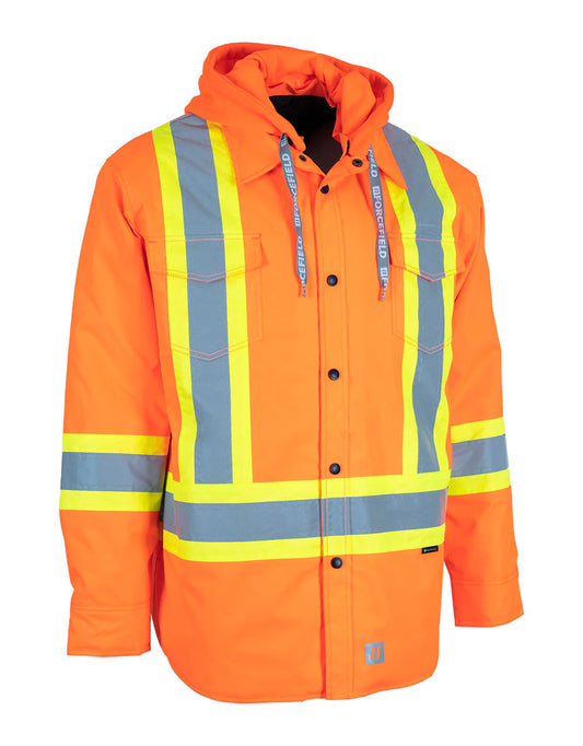 Hi-Vis Orange Hoodie Shacket With Detachable Hood