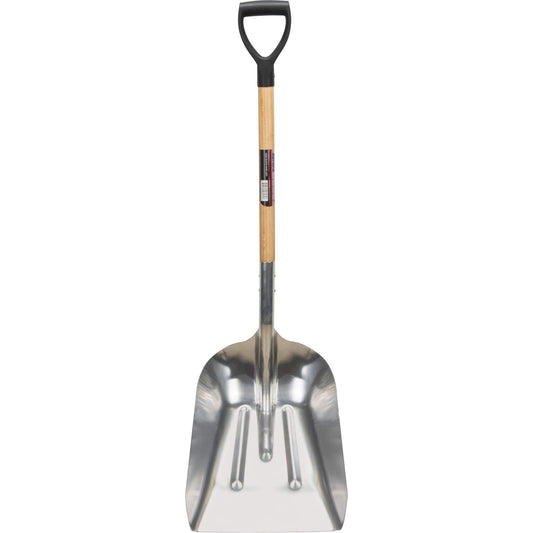 Scoop Shovel, Wood, Aluminum Blade, D-Grip Handle