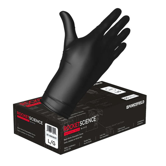 Rocket Science Nitrile Disposable Gloves, Black, PF