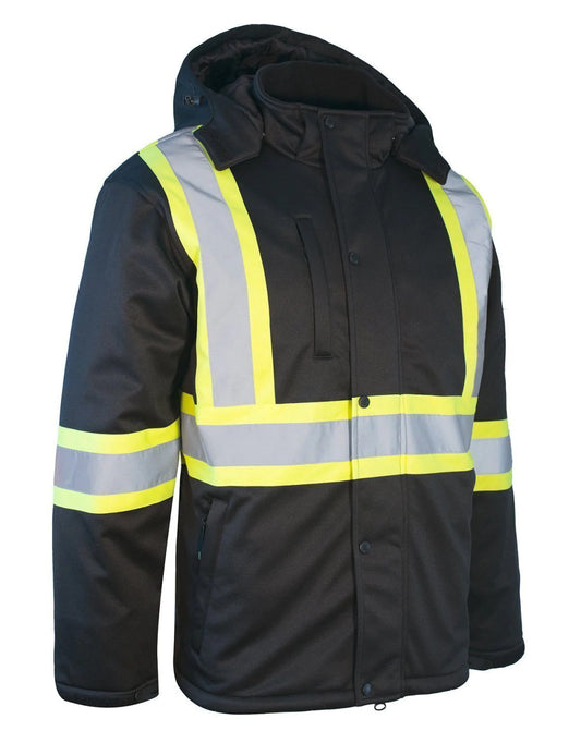 Black Hi Vis Safety Softshell Insulated Winter Jacket