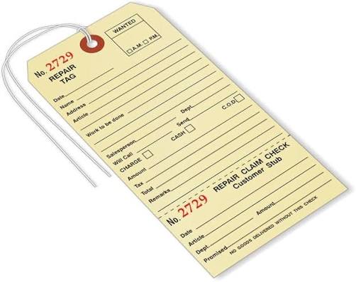 Repair Tags Sequentially Numbered, 3.125" x 6.25"