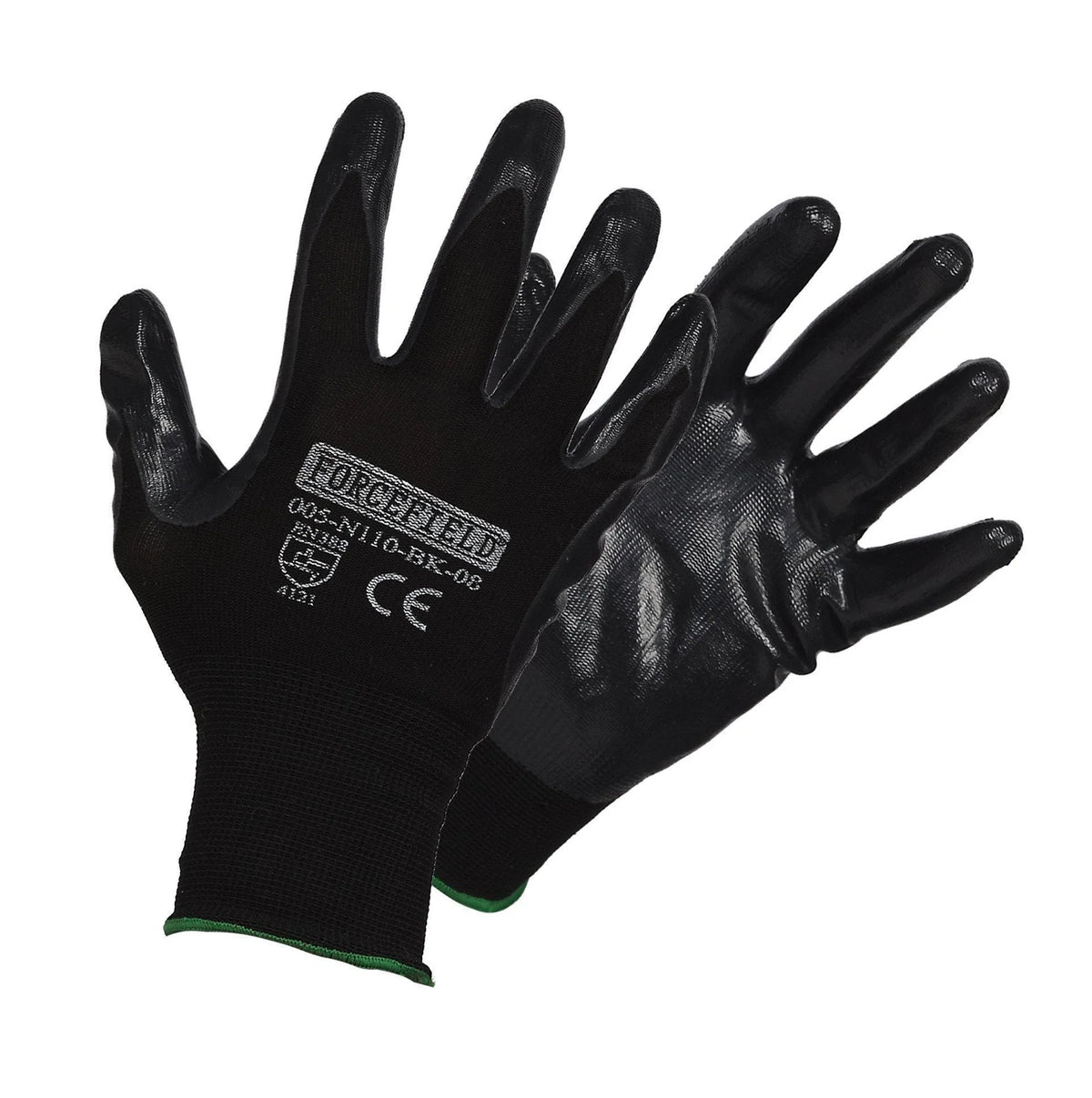 Black Nitrile Palm on Black Nylon Glove